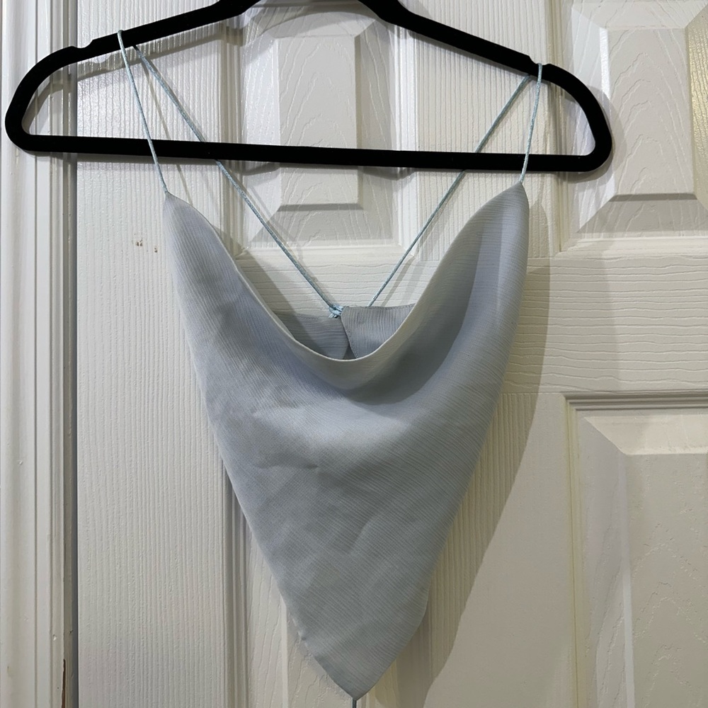 Cropped light blue open back cropped top
